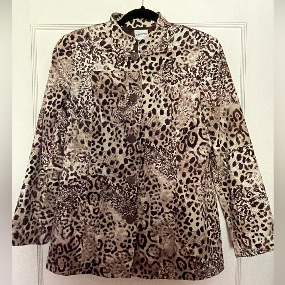 Chico’s Mandarin Collar Leopard Print Jacket. Ladies. Size 1.